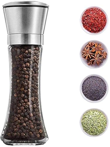 Image of Yancorp Salt and Pepper Grinder, 13 cm Tall, Wooden Body with Lid, Adjustable Coarseness Manual Spice Mill (Big Silver)