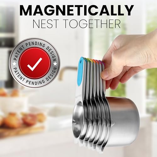 Image of Spring Chef Magnetic Stainless Steel Measuring Cups Set of 7 Patented, Neon