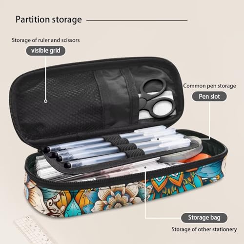 Image of Butterfly Hippie Flower Print Peach Blossom Pencil Box, Pen Pouch Bag Aesthetic Pencil Case Soft Pen Box Stationery Bags for Back to School