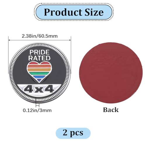 Image of GORGECRAFT 2Pcs Pride Rated Metal Car Badges Rainbow Heart Car Emblem Decals Self Adhesive 4 x 4 Car Badge Stickers Round Car Stickers Compatible with Vehicles Trucks