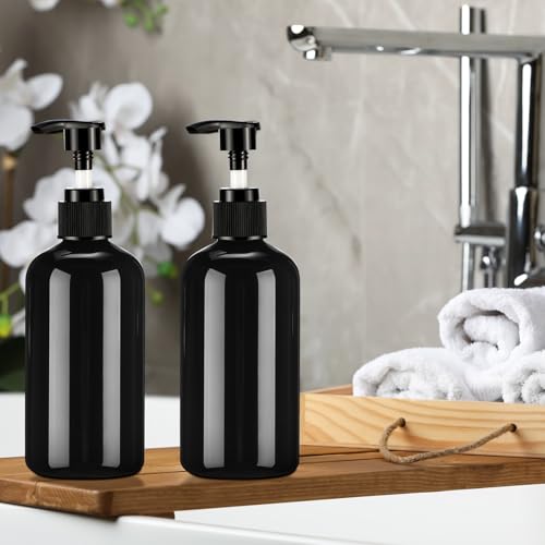 Image of CroBlissful 16 Pcs Empty Plastic Pump Bottles 8oz Refillable Lotion Pump Bottle Containers with Dispenser for Shampoo, Conditioner, Face Cream, Massage Oil, Liquid Soap (Black)