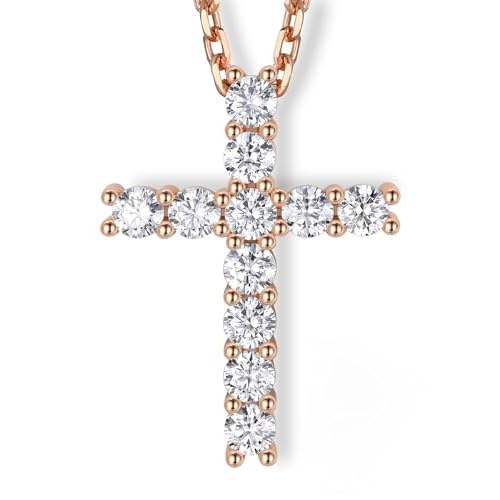 MomentWish Cross Necklace for Women, Christian Gifts for Her, Moissanite Cross Pendant, 925 Sterling Silver Necklaces Religious Anniversary Birthday Gifts for Women- 0.6ct | 2.5mm 7-Cross Ro