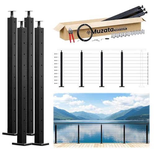 Sistema de barandilla de cable para cubiertas y terrazas con postes modulares negros