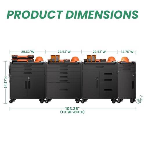 Image of Garage Cabinet System | Heavy Duty Steel All-in-One Modular Garage Cabinet Set for Ultimate Workshop Organization | Easy Assembly Garage Storage Cabinets & Tool Bench