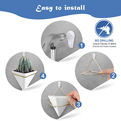 Hangerspace Small Ceramic Wall Planter 2 Pack White Mini Succulent Planter Hanging Planter Modern Wall Decor #TOP3