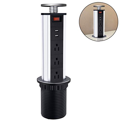 Retractable Pull Pop Up Power Socket with 2 USB,UL Approval Hidden Recessed Power