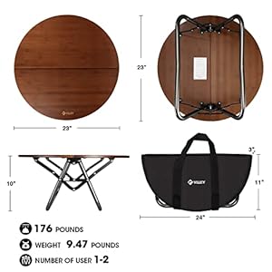 VILLEY Bamboo Round Folding Table, Camping Half-fold Portable Table with Carrying Bag for Indoor & Outdoor Picnic Coffee Barbecue Beach Card Game VILLEY Bamboo Round Folding Table Camping Half fold Portable Table with Carrying Bag for Indoor Outdoor Picnic Coffee Barbecue Beach Card Game