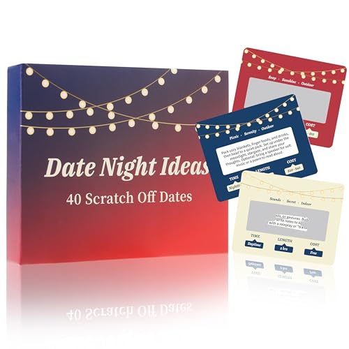 40 Romantic & Fun Scratch Off Date Night Ideas Card Perfect Couple Gifts for Boyfriend Girlfriend Wife Husband Engagement Birthday or Anniversaries Valentines Gift for Men and Women