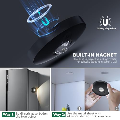 Image of UNUSROOM Rechargeable Puck Lights with Remote Control,2000mAh High Capacity Battery Operated LED Under Cabinet Lighting,Dimmable Tap Stick On& Wireless Closet Light for Kitchen Counter