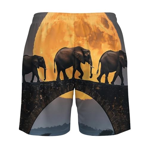 Elephants Walking Under The Moon Beach Shorts for Men Swim Trunks Quick Dry Swim Shorts with Compression Liner Pocket4