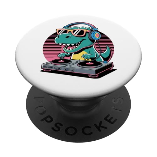 Tocadiscos DJ Dino Funny Music Lover Dinosaur Vibes PopSockets PopGrip Adhesivo