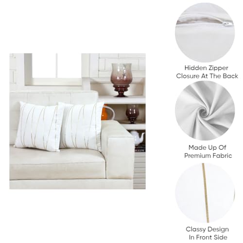 Image of Amazon Brand - Umi Gold Leather Striped Pack of 2 Throw Pillow Covers Velvet Decorative Cushion Covers Cases for Sofa Bedroom Livingroom Car 22 x 22 in White Color