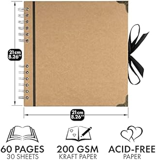 Bstorify Scrapbook Photo Albums Brown Thick Kraft Paper Scrap Book Ideal for Your Scrapbooking Albums Art & Craft Projects (Wedding), 60 Pages, Medium