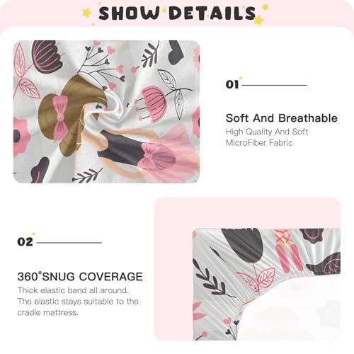 Image of Cute Ballerina Girl Crib Sheets Stretchy Portable Sheets for Baby Toddler Breathable Soft Crib Mattress Sheet for Girls Boys