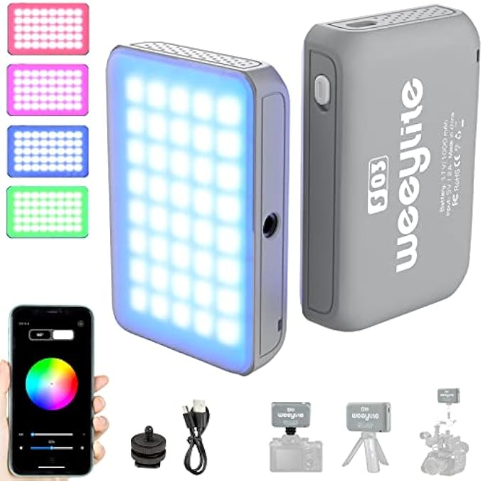 Weeylite LED On Camera Video Light, 360° Full Color RGB LED Camera Light with App Control, Pocket Photo Light 2800-6800K Portable Panel Lights Photography Lighting for Photoshoot Zoom Lighting