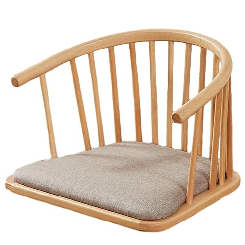 Fauteuil de sol en bois massif et son coussin premium en coton et lin pour salon de thé moderne