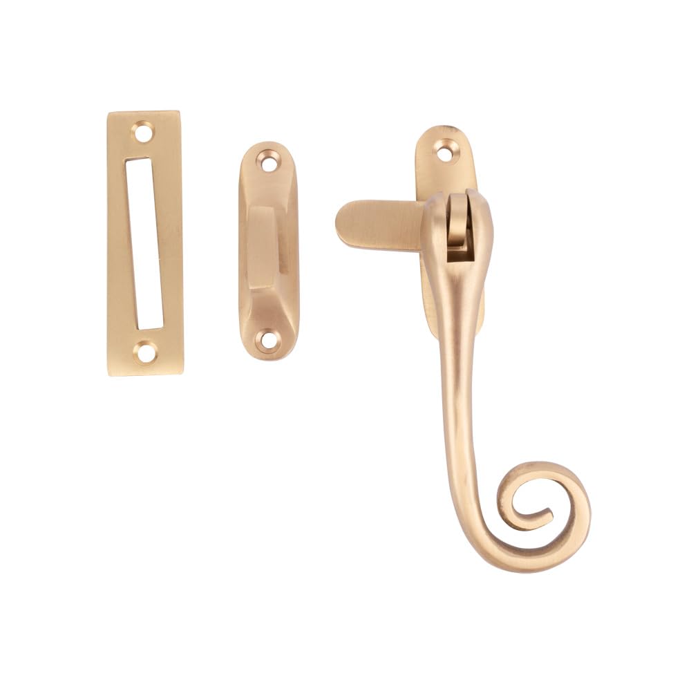 Dart Monkey Tail Solid Brass Window Fastener with Hook & Mortice Plate - Satin Brass