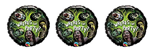 18" Zombie WHERE'S THE PARTY? Foil Halloween Balloons/Pack of 3