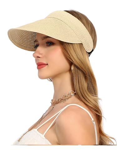 Visera de playa para mujer con protección UV y orificio para coleta