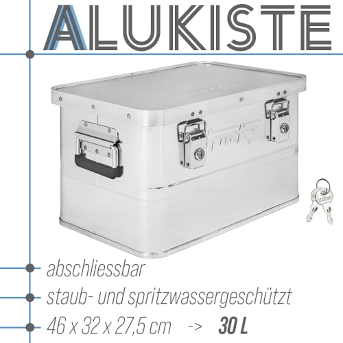 Aluminium Box mit Deckel Silber Alu Kiste Box Alukiste 30 Liter Transportbox Metallbox Alu Aufbewahrungsbox Boxen Abschliessbar Metallkiste Trucky