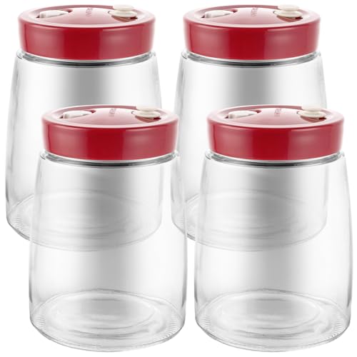 LDXDRU Juego de 4 tarros de fermentación de 1,4 litros con orificio de salida de aire de 1 vía, tarro de fermentación para kéfir, kimchi, chucrut, encurtidos, avena durante la noche