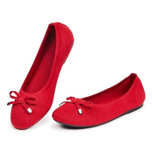 Image of Frank Mully Women's Ballet Flats Round Toe Walking Flats Slip On Work Shoes Knitted Flats Shoes for Woman Soft Lightweight
