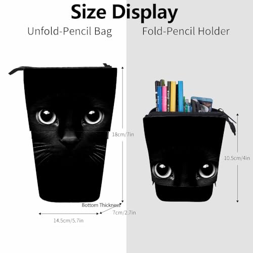 Image of Swono Black Cat Pencil Case Cool Cat Head Standing Pencil Case Pencil Pouch Pencil Holder