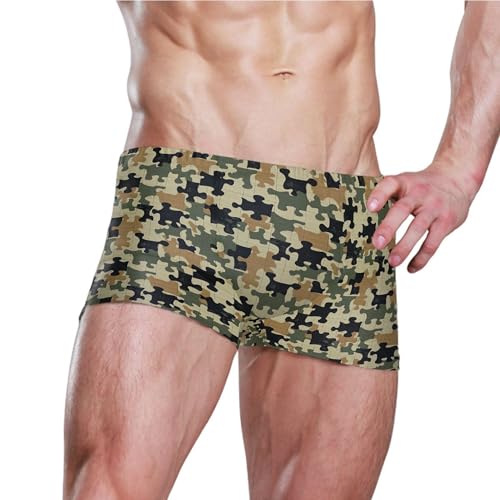 Green Camouflage Mens Swim Trunk Swimwear Bathing Suit Swim Brief Square Leg Board Short S B04050183
