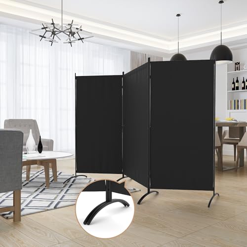 Room Divider, 3 Panel Folding Privacy Screens, 88” Portable Room Dividers with Metal Feet, Lightweight 6FT Partition Divider for Room Separation Wall Divider Screen for Bedroom Office (Black)