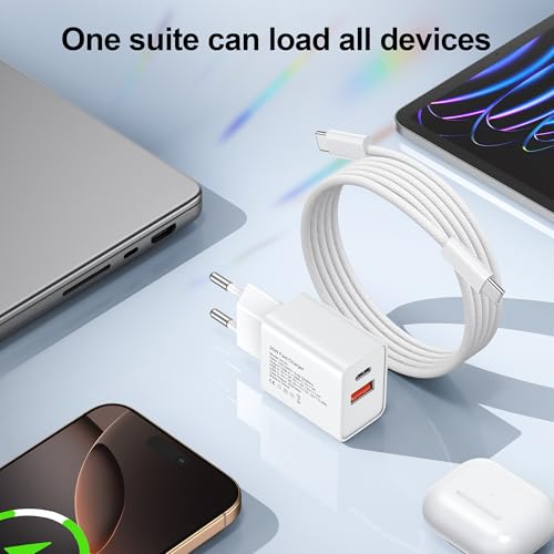 25W USB C Ladegerät Ladekabel 2Pack für iPhone 17 16 15 Pro/Pro Max,[USBC + USBA] Schnellladegerät mit USB C 60W Kabel 2M für Samsung Galaxy S25 S24 S23 Ultra 3