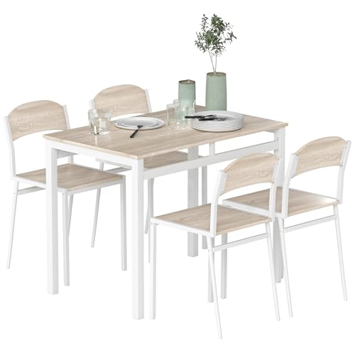 HOMCOM Set da Pranzo da 5 Pezzi con 1 Tavolo Rettangolare e 4 Sedie, in Metallo e MDF, Grigio e Bianco