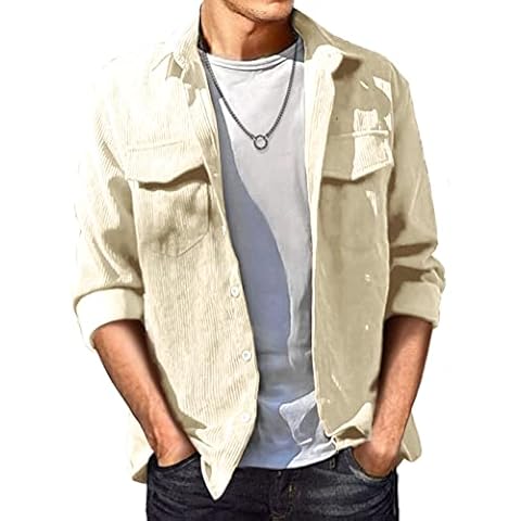 JMIERR Camisa de Pana Mangas Largas Solapa Casual Chaqueta para Hombre Cover