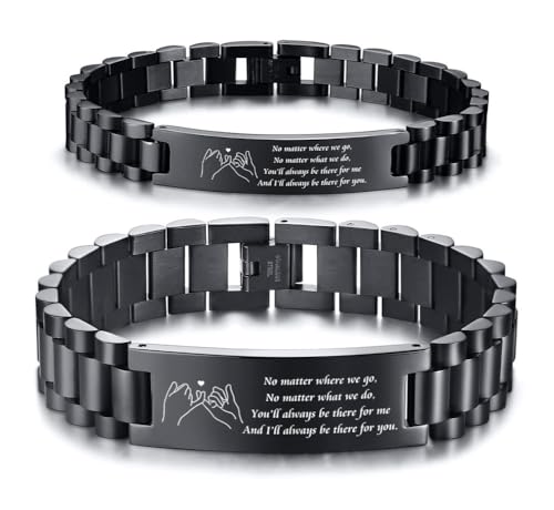 MEALGUET Pinky Promise His & Hers Stainless Steel Custom Love Quote Couple Link Bracelets Wristband for Lover Husband Wife Boyfriend Girlfriend,Valentine's Day Gift
