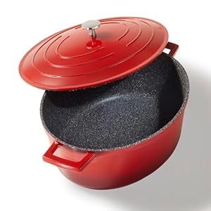 STONELINE Cocotte Bräter Induktion mit Deckel 32 cm, 6,6 L, Topf Antihaft Beschichtung mit echten Steinpartikeln, Bratentopf Schmortopf für alle Herdarten und Backofengeeignet, Farbe: Rot