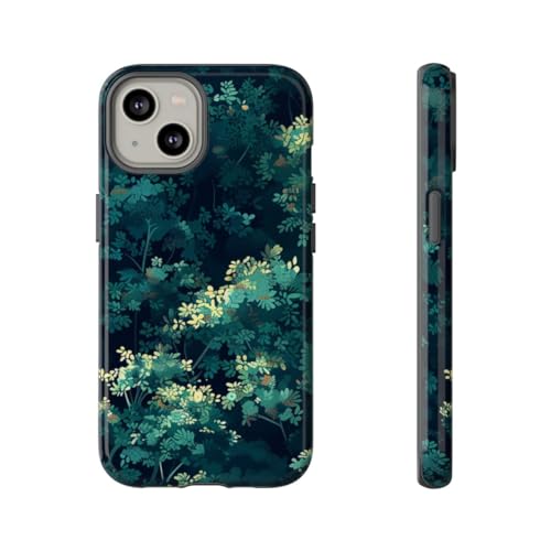 Coque rigide iPhone 14 feuillage vert foncé protection rigide brillante
