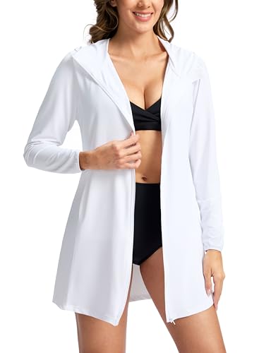 SANTINY Women's UPF50+ Swim Cover Up Sun Protection Hoodie Long UV Jacket SPF Lightweight Swimsuit Beach Cover Ups for Women