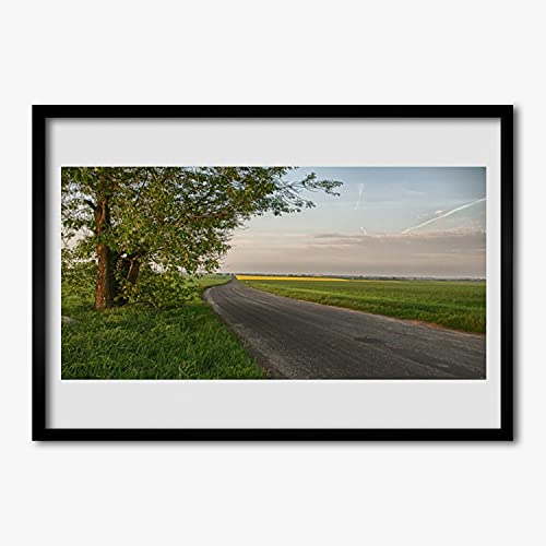 Image photo salon cadre MDF paysage herbe route affiche encadrée 70x50