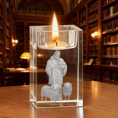 VOSSOT Jesus Photophore Bougeoir Verre Pied Photophore Bougie Photophore Verre Transparent Decoration Maison pour Bougies Chauffe-Plat Flottantes Votives Décoration de Maison Salon de Mariage Fête