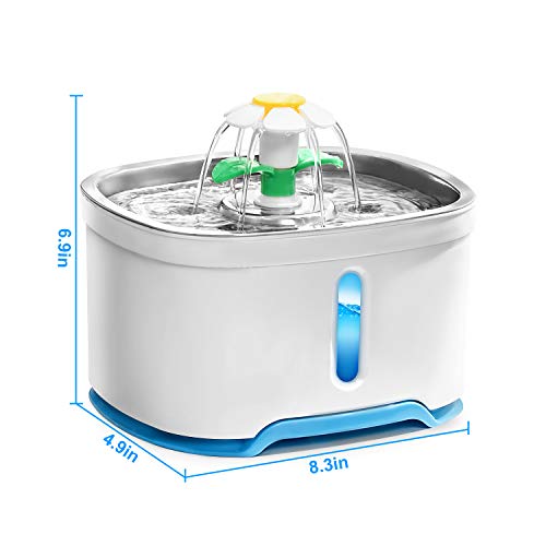 Fonte de água para animais de estimação de aço inoxidável com adaptador, versão atualizada de 2,5 li