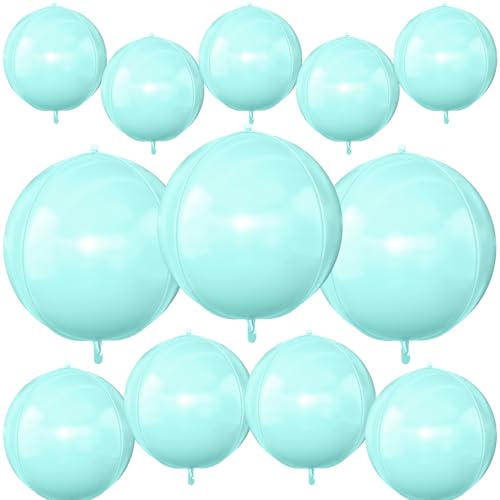 Image of 12PCS Teal Blue Round Foil Balloons 22 inch 15 inch 10 inch Large Mylar Balloons