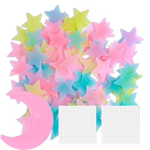 Cuixia 201Pcs Glow in The Dark Stickers Star Wall Stickers Colorful 3D Luminous Stars & Moon Ceiling Sticker for Sensory Nursery Baby Kids Bedroom Living Room Decoration