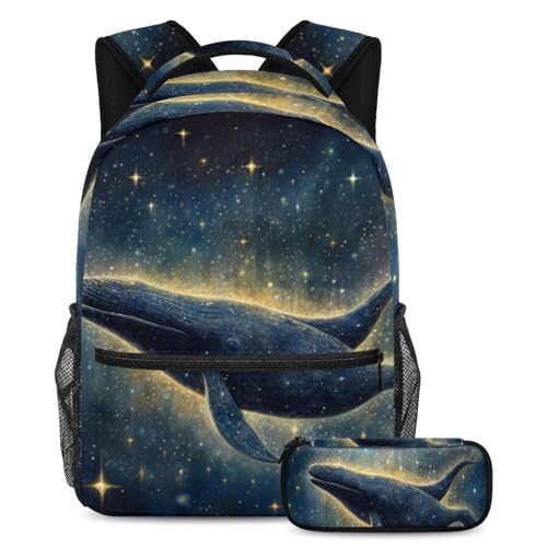 Sac à dos galaxie bleue 2 pièces avec motif baleine