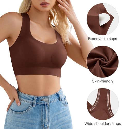 Image of DEANGELMON Seamless Bras for Women Wirefree Full Coverage Padded Bra Criss-Cross Back Smoothing Bra Comfort Sleep Bralettes