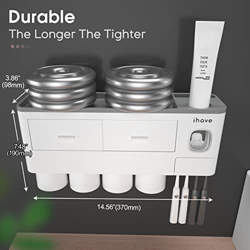 Ihave YSJ Toothbrush Holders For Bathrooms, 4 Cups Toothbrush Holder Wall Mounted With Toothpaste Dispenser thumb #5