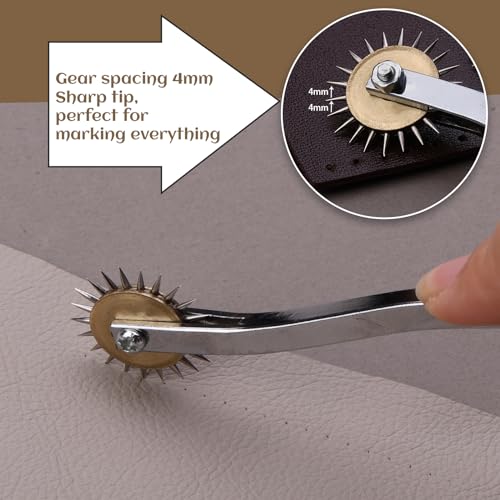 Image of Luanrm Tracing Wheel Sewing Tool 2pcs 4mm Leather Needle Point 6.88in | Sharp Stitch Marking Spacer Tracing Wheel for Sewing, Wooden Handle, Stainless Steel, Arts Leather Crafts Dressmaking