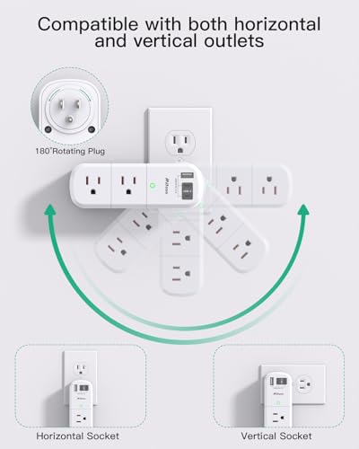 Image of Cruise Ship Essentials - Outlet Extender with Rotating Plug, 6 AC Outlets with USB Charging Ports, Multi Plug Wall Outlet USB C Charger Hub, Non Surge Protector Non Extension Cord