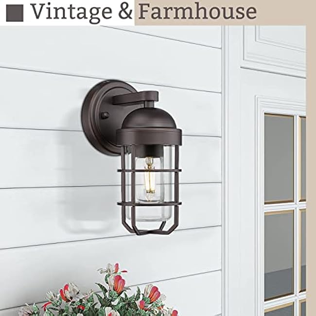 Emliviar Farmhouse Outdoor Wall Light Exterior Wall Lantern Industrial Oil Rubbed Bronze Finish GE255B ORB
