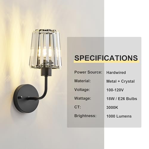 Image of KARTOOSH Hardwired Crystal Wall Sconces Set of 2