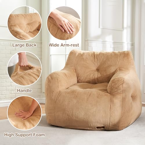 Image of Hobestluk Bean Bag Chair for Adult Small Bean Bag Chairs with Arms Furry Beanbag Chair with Foam Filler Stuffed Bean Bag Sofa for Reading in Bedroom Living Room and Dorms(Khaki)