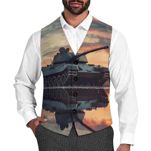 Military Tank Army Men's Suit Vests Dress Vest V-Neck Waistcoat Slim Business Formal with Pocket